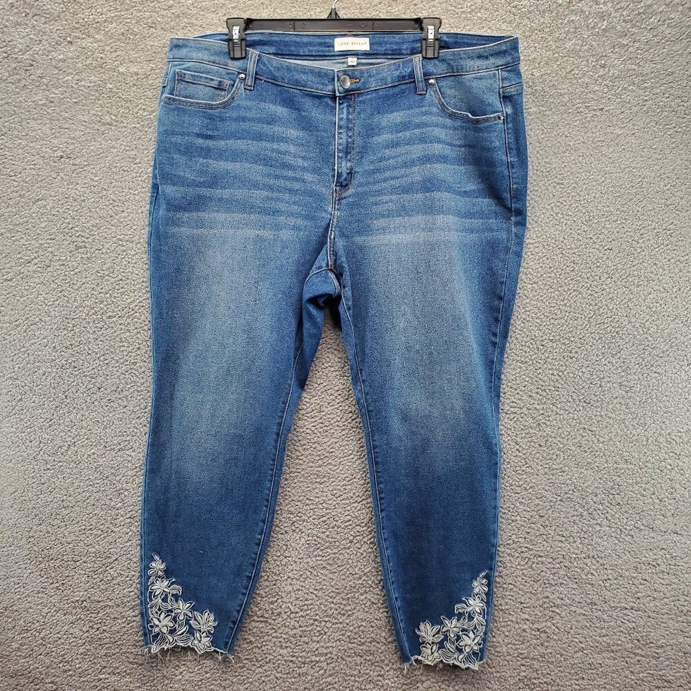 Lane Bryant Mid-‎ Rise Skinny Jeans Size 24 Floral Embroidered Hem Signat…